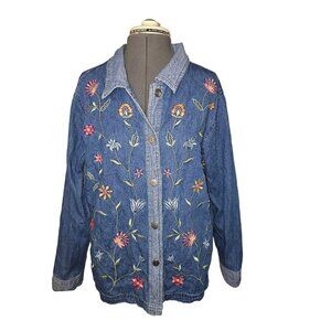 Embroidered Denim Shirt Jacket With‎ Floral Design By Bobbie Brooks